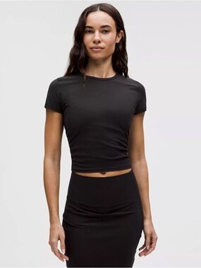 lululemon athletica Black Ribbed Short-Sleeve Cropped Tee